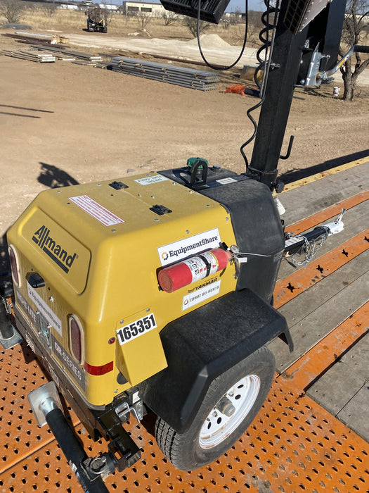 2021 Allmand NLV3GR (4) LED Light Fixture 350W, 23' Vertical Mast, 3kW Prime, Towable, Deep Sea L401, Leveling Jacks, Yanmar T4F 5.8hp