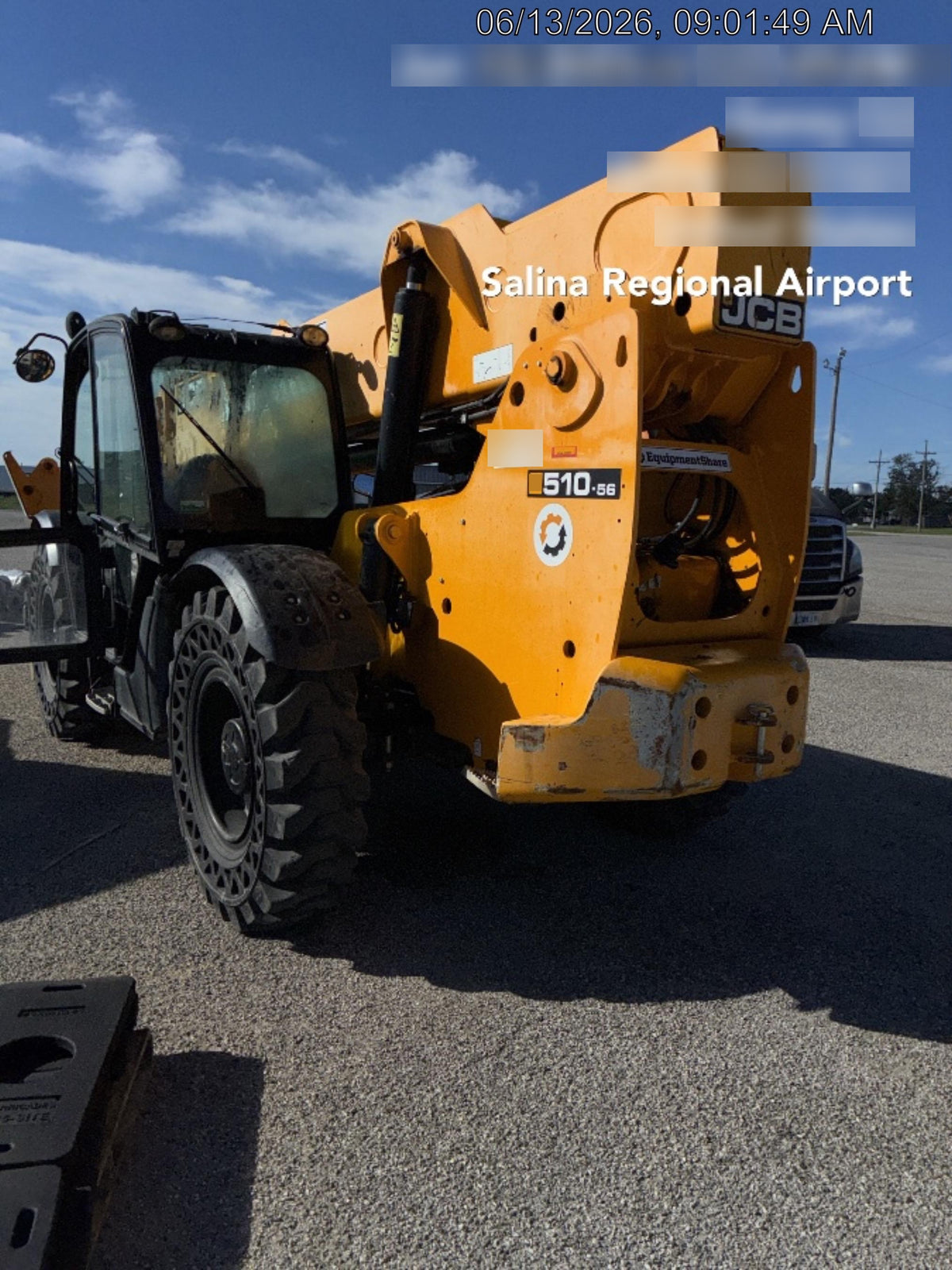 2020 JCB 510-56 Cab/Heat/Air, 74 HP, Solid Tires, STD Worklight, Beacon, Aux Hydraulics, Lifting Eye, Back up Alarm w/66" Carriage/60" Forks