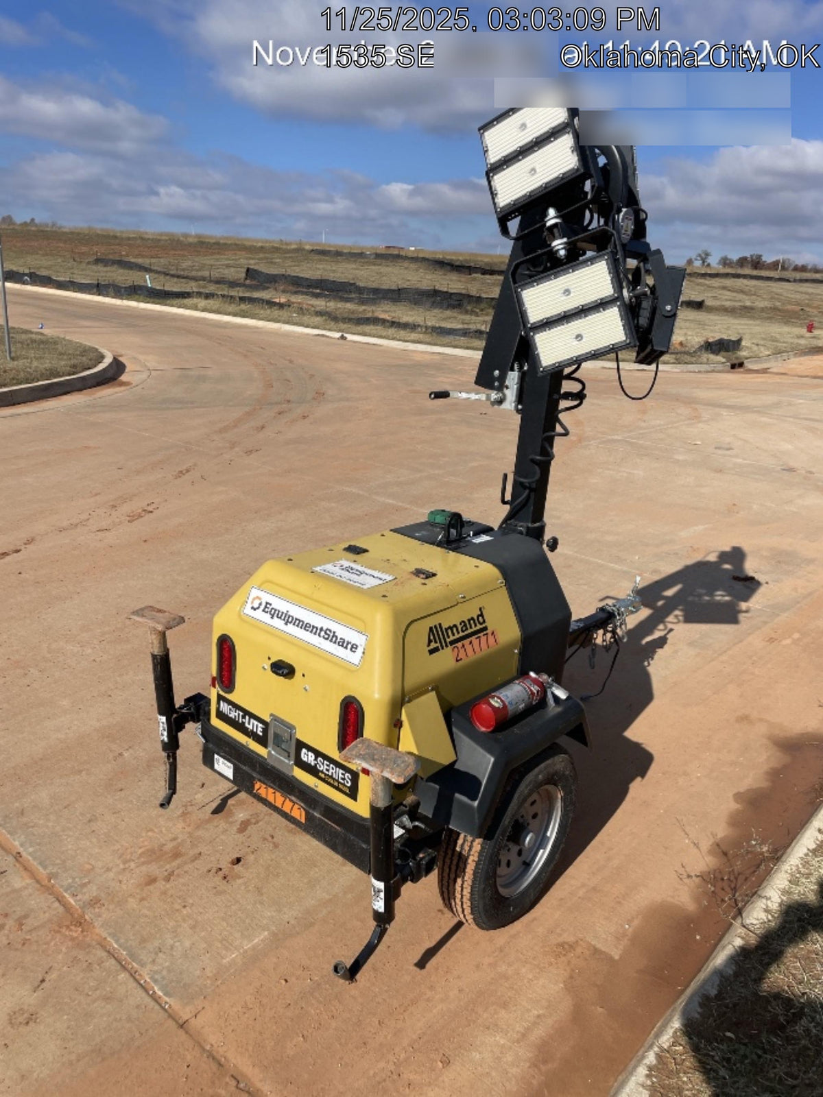2022 Allmand NLV3GR (4) LED Light Fixture 350W, 23' Vertical Mast, 3kW Prime, Towable, Deep Sea L401, Leveling Jacks, Yanmar T4F 5.8hp