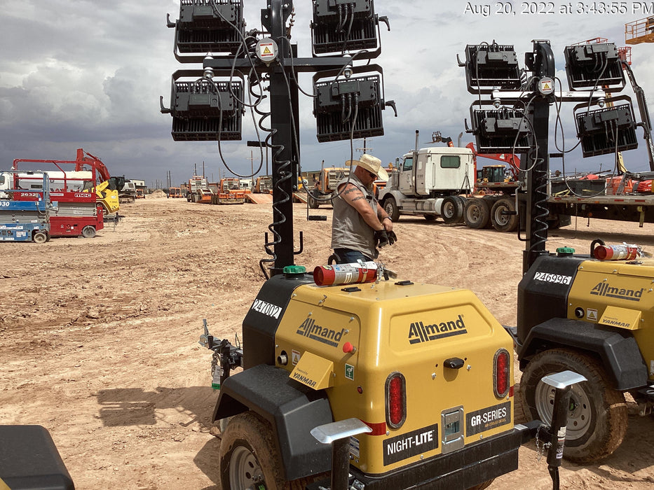 2022 Allmand NLV3GR (4) LED Light Fixture 350W, 23' Vertical Mast, 3kW Prime, Towable, ES Decals, T3