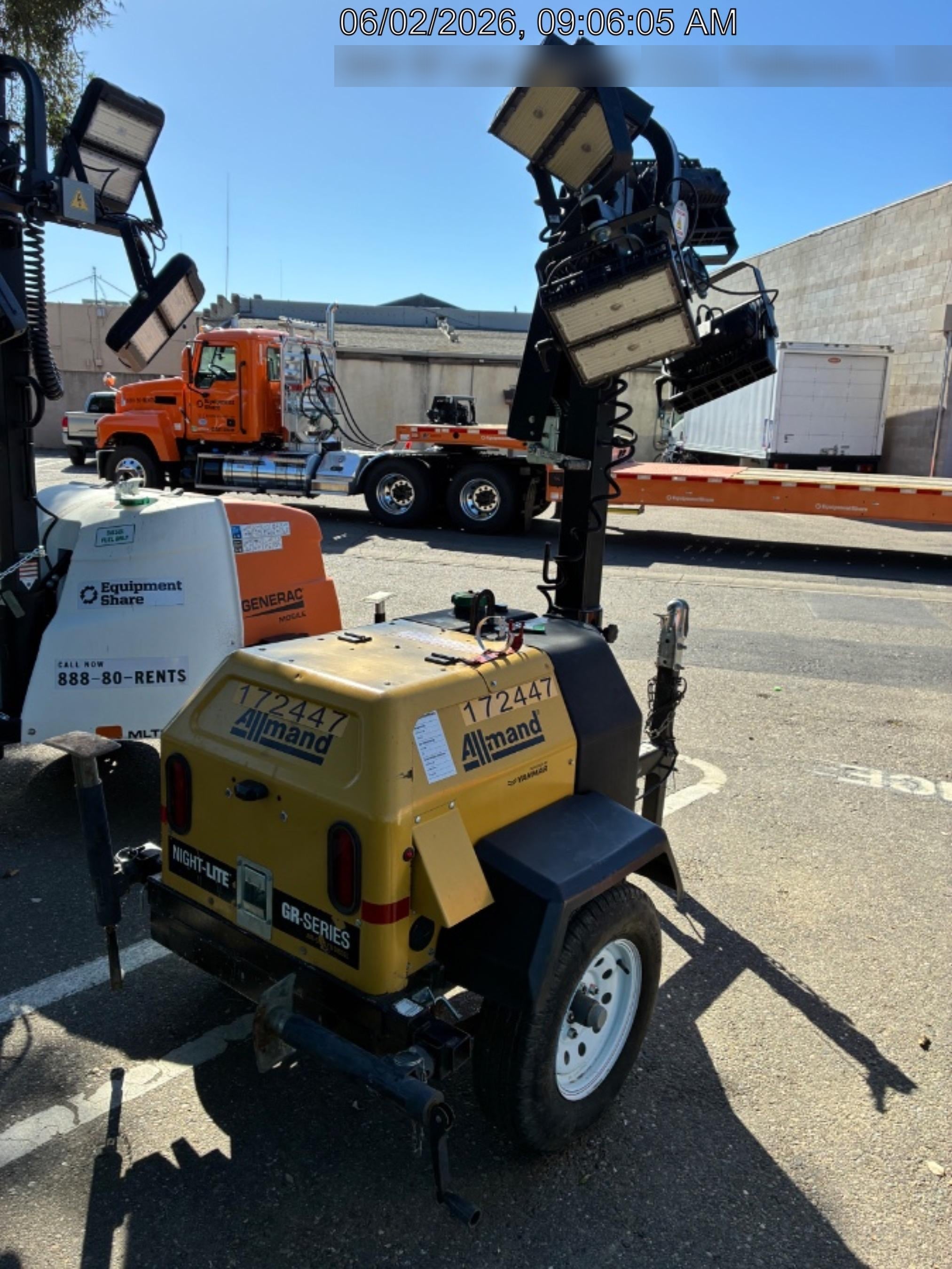 2021 Allmand NLV3GR (4) LED Light Fixture 350W, 23' Vertical Mast, 3kW Prime, Towable, Deep Sea L401, Leveling Jacks, Yanmar T4F 5.8hp