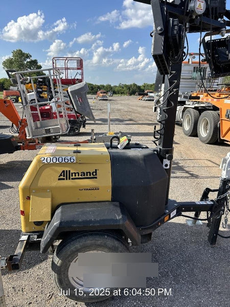 2022 Allmand NLV3GR (4) LED Light Fixture 350W, 23' Vertical Mast, 3kW Prime, Towable, Deep Sea L401, Leveling Jacks, Yanmar T4F 5.8hp