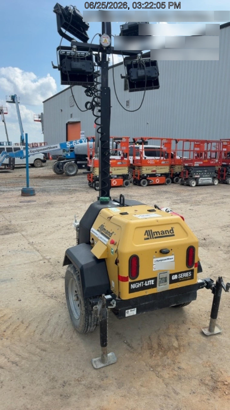 2022 Allmand NLV3GR (4) LED Light Fixture 350W, 23' Vertical Mast, 3kW Prime, Towable, Deep Sea L401, Leveling Jacks, Yanmar T4F 5.8hp