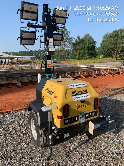 2022 Allmand NLV3GR (4) LED Light Fixture 350W, 23' Vertical Mast, 3kW Prime, Towable, Deep Sea L401, Leveling Jacks, Yanmar T4F 5.8hp