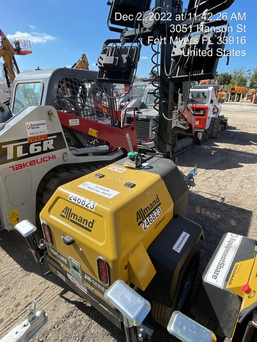 2022 Allmand NLV3GR (4) LED Light Fixture 350W, 23' Vertical Mast, 3kW Prime, Towable, ES Decals, T3