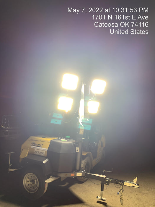 2022 Allmand NLV3GR (4) LED Light Fixture 350W, 23' Vertical Mast, 3kW Prime, Towable, Deep Sea L401, Leveling Jacks, Yanmar T4F 5.8hp