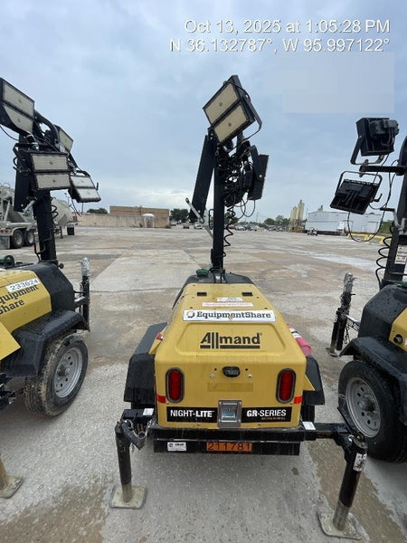 2022 Allmand NLV3GR (4) LED Light Fixture 350W, 23' Vertical Mast, 3kW Prime, Towable, Deep Sea L401, Leveling Jacks, Yanmar T4F 5.8hp
