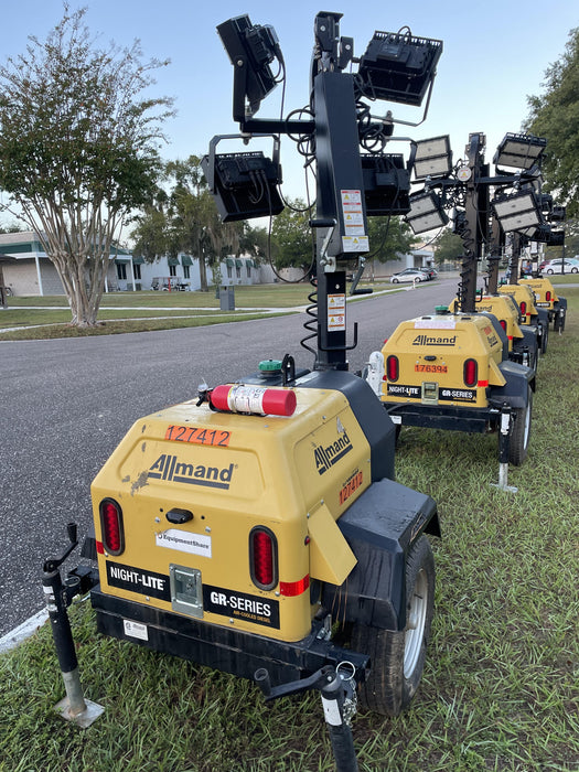 2021 Allmand NLV3GR (4) LED Light Fixture 350W, 23' Vertical Mast, 3kW Prime, Towable, Deep Sea L401, Leveling Jacks, Yanmar T4F 5.8hp