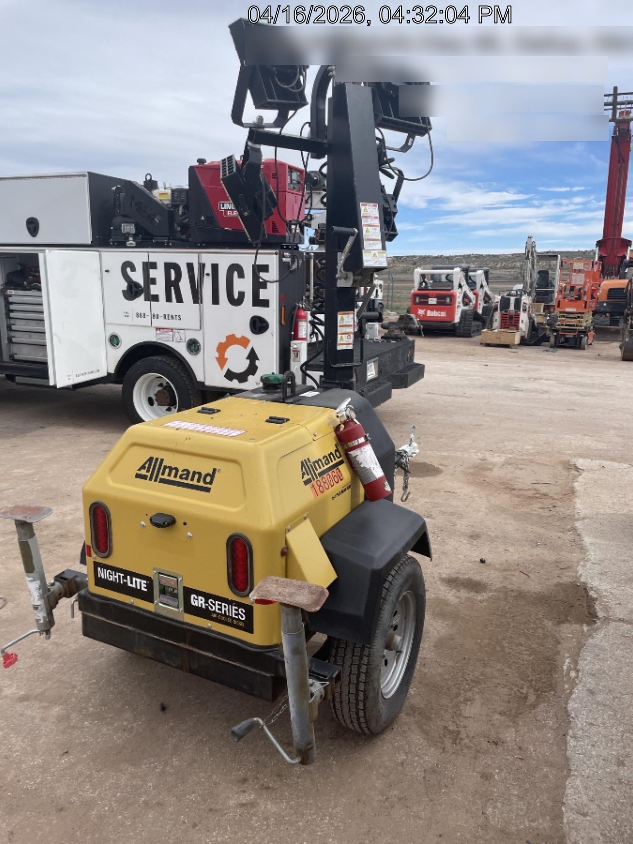 Allmand NLV3GR (4) LED Light Fixture 350W, 23' Vertical Mast, 3kW Prime, Towable, Deep Sea L401, Leveling Jacks, Yanmar T4F 5.8hp