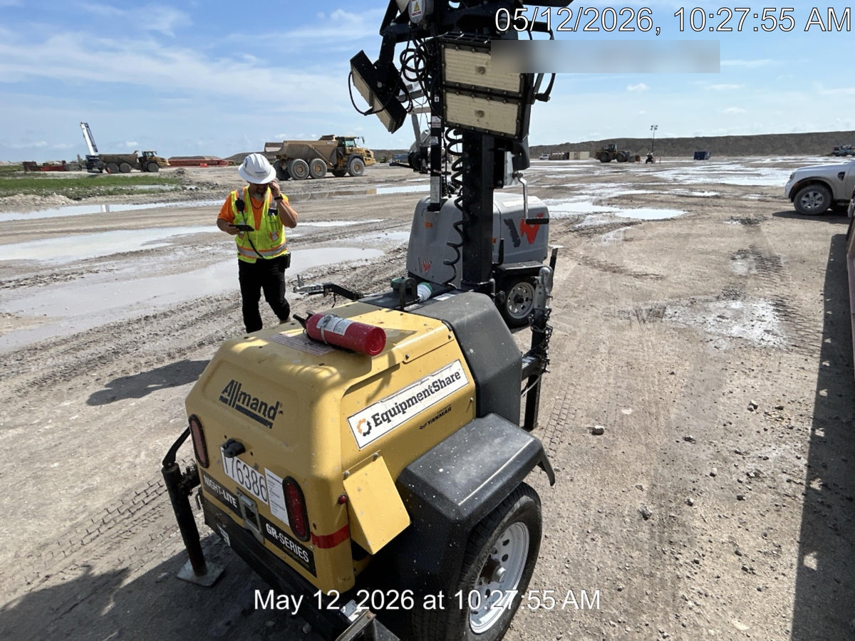Allmand NLV3GR (4) LED Light Fixture 350W, 23' Vertical Mast, 3kW Prime, Towable, Deep Sea L401, Leveling Jacks, Yanmar T4F 5.8hp