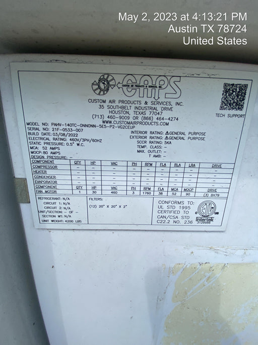 2022 CAPS PAHV-140TC-0NN0NN-5E5-P2-VG2CEUP