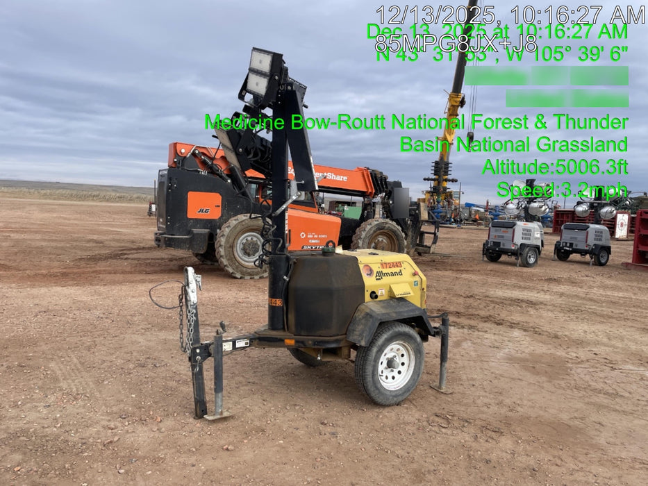 2021 Allmand NLV3GR (4) LED Light Fixture 350W, 23' Vertical Mast, 3kW Prime, Towable, Deep Sea L401, Leveling Jacks, Yanmar T4F 5.8hp