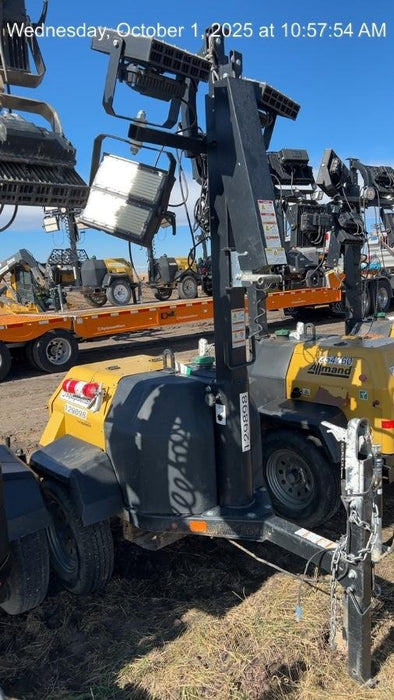 2021 Allmand NLV3GR (4) LED Light Fixture 350W, 23' Vertical Mast, 3kW Prime, Towable, Deep Sea L401, Leveling Jacks, Yanmar T4F 5.8hp