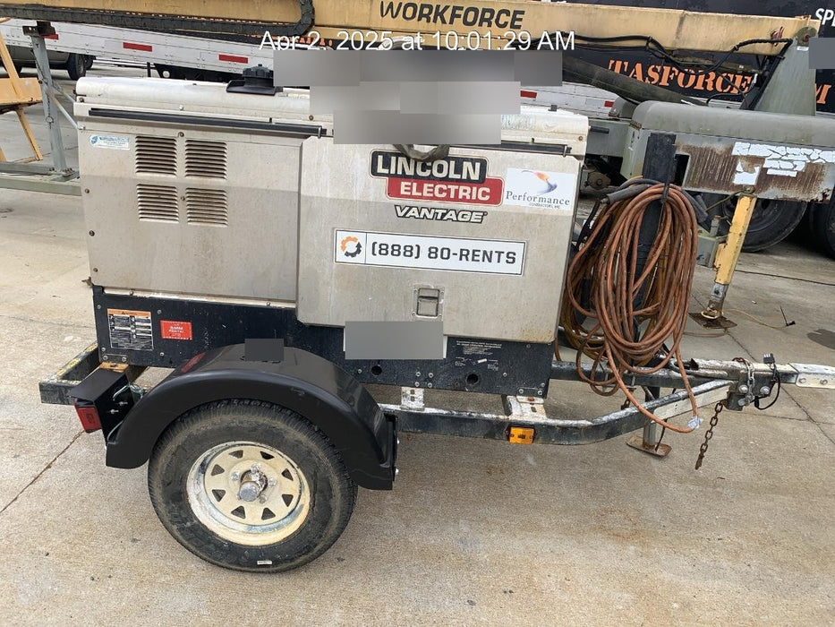 2019 Lincoln Electric Vantage 322 Welder Ready-Pak 3, Two wheel trailer, Fender and Light kit, Cable Rack