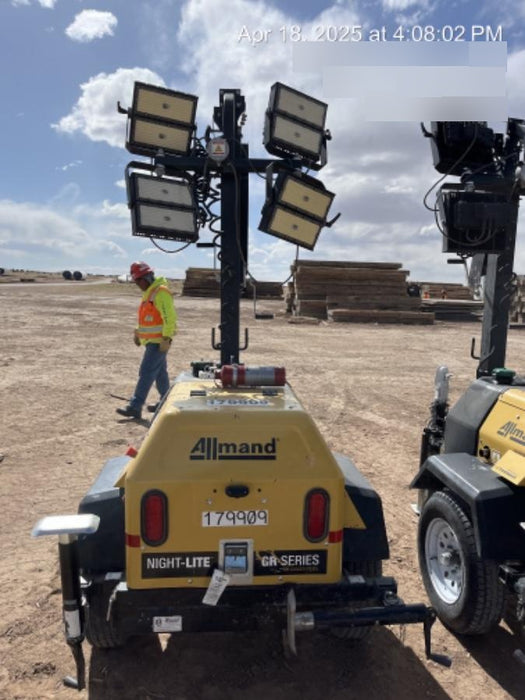 Allmand NLV3GR (4) LED Light Fixture 350W, 23' Vertical Mast, 3kW Prime, Towable, Deep Sea L401, Leveling Jacks, Yanmar T4F 5.8hp