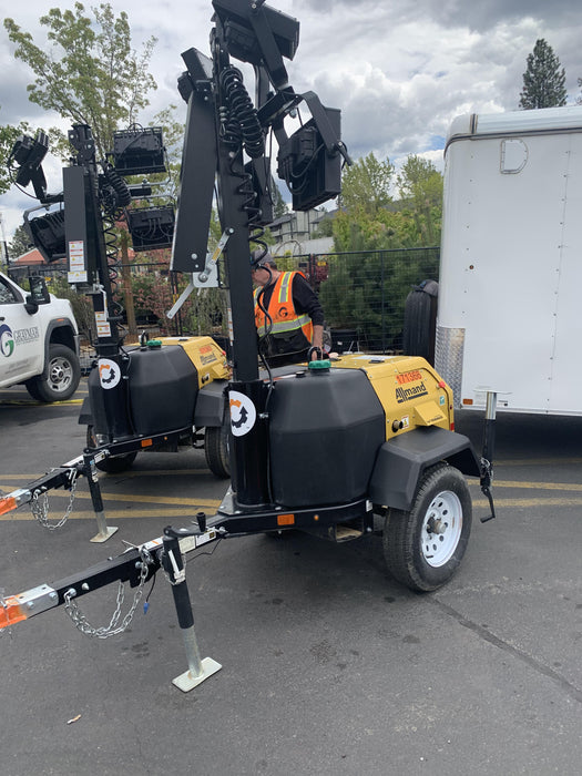 2021 Allmand NLV3GR (4) LED Light Fixture 350W, 23' Vertical Mast, 3kW Prime, Towable, Deep Sea L401, Leveling Jacks, Yanmar T4F 5.8hp