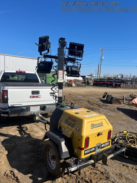 2022 Allmand NLV3GR (4) LED Light Fixture 350W, 23' Vertical Mast, 3kW Prime, Towable, Deep Sea L401, Leveling Jacks, Yanmar T4F 5.8hp