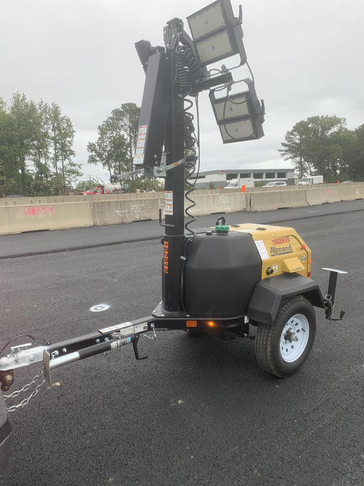 2021 Allmand NLV3GR (4) LED Light Fixture 350W, 23' Vertical Mast, 3kW Prime, Towable, Deep Sea L401, Leveling Jacks, Yanmar T4F 5.8hp