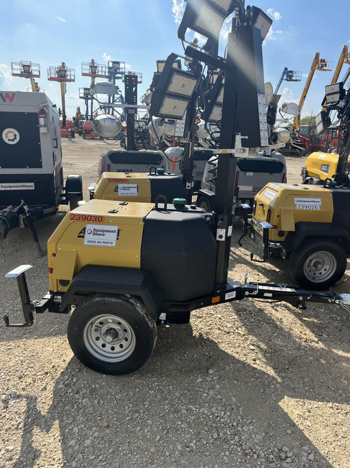 2022 Allmand NLV3GR (4) LED Light Fixture 350W, 23' Vertical Mast, 3kW Prime, Towable, Deep Sea L401, Leveling Jacks, Yanmar T4F 5.8hp