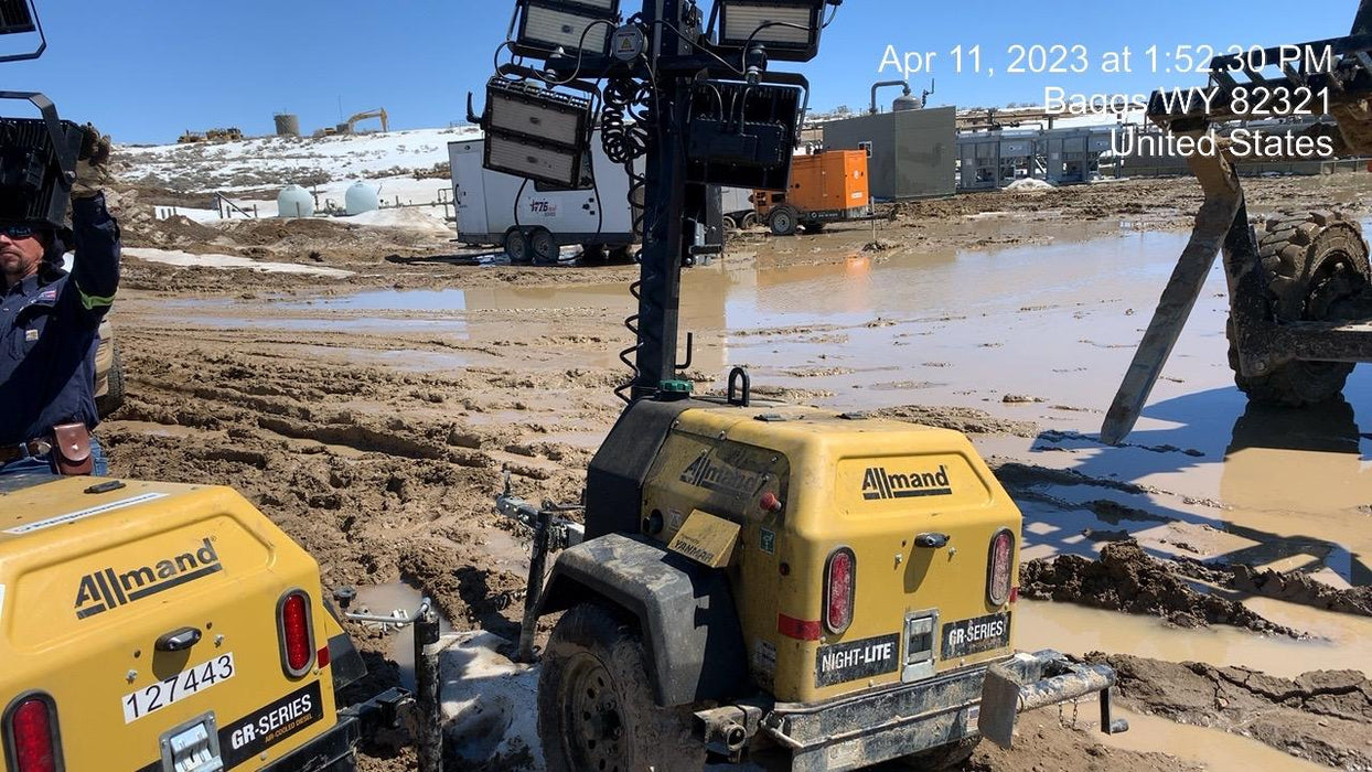 2022 Allmand NLV3GR (4) LED Light Fixture 350W, 23' Vertical Mast, 3kW Prime, Towable, ES Decals, T3