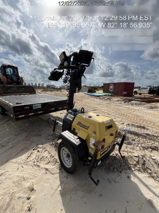 2022 Allmand NLV3GR (4) LED Light Fixture 350W, 23' Vertical Mast, 3kW Prime, Towable, Deep Sea L401, Leveling Jacks, Yanmar T4F 5.8hp