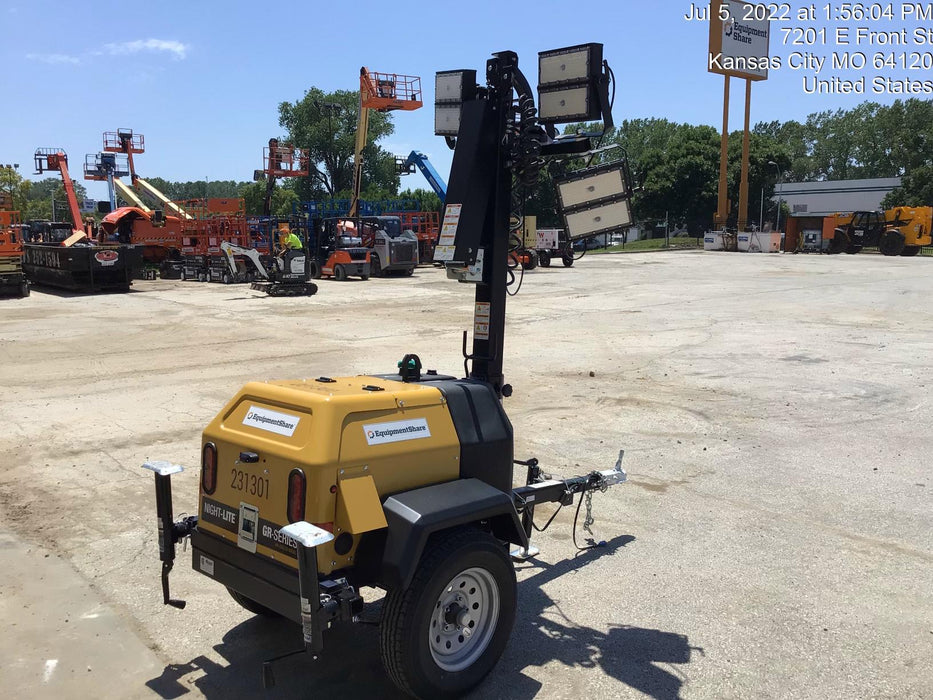 2022 Allmand NLV3GR (4) LED Light Fixture 350W, 23' Vertical Mast, 3kW Prime, Towable, Deep Sea L401, Leveling Jacks, Yanmar T4F 5.8hp