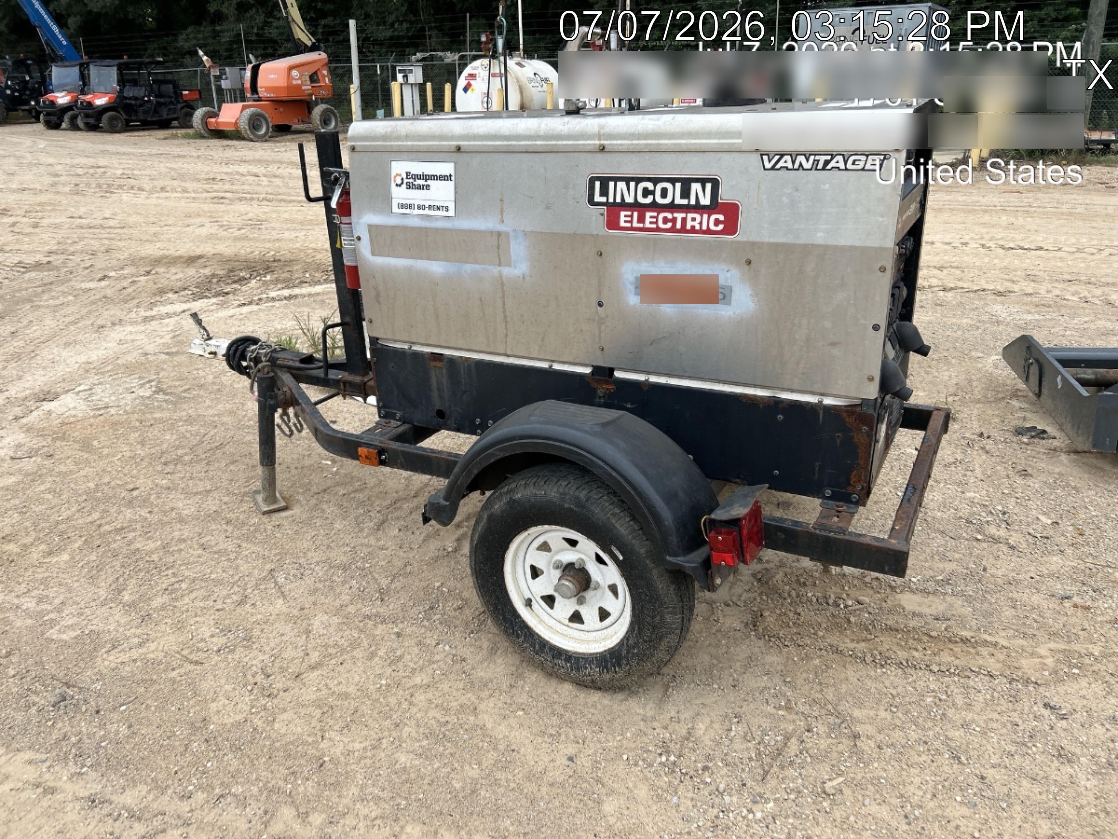 2019 Lincoln Electric Vantage 322 Ready-Pak 3, Two Wheel Trailer, Fender and Light Kit, Cable Rack