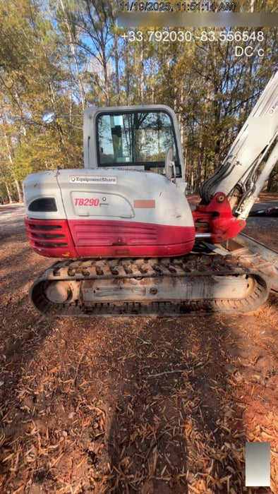 2019 Takeuchi TB290 Cab/Heat/AC Rubber tracks, Dozer blade, Travel alarm, Auxiliary hydraulics w/Manual QC, Hydraulic thumb, 18", 24", and 36" Buckets