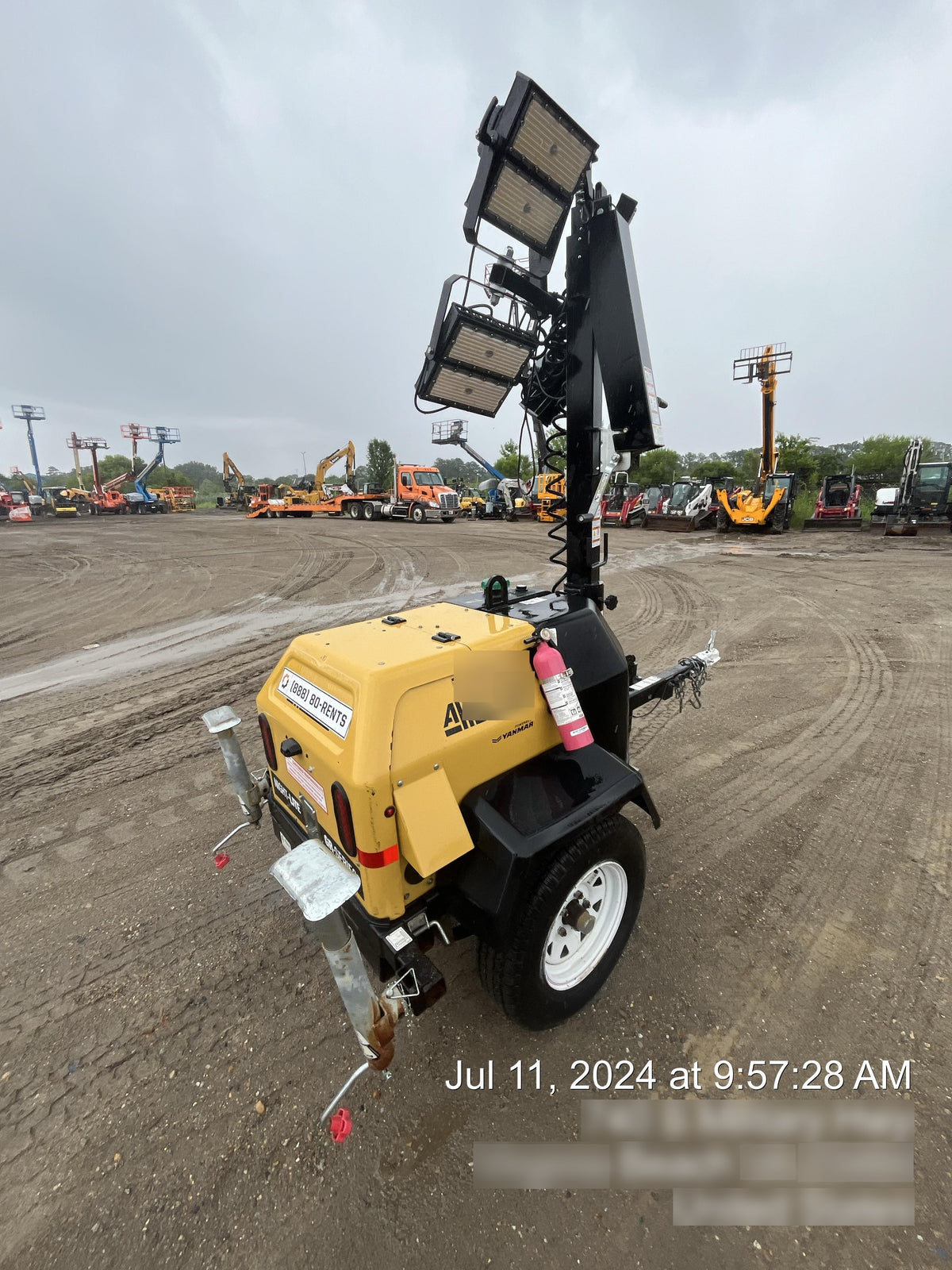 2021 Allmand NLV3GR (4) LED Light Fixture 350W, 23' Vertical Mast, 3kW Prime, Towable, Deep Sea L401, Leveling Jacks, Yanmar T4F 5.8hp
