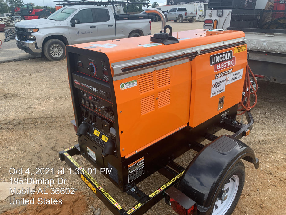2021 Lincoln Electric Vantage 322 Vantage 322 Ready Pak 3 w/ Decals, ORANGE (includes trailer, cable rack, fender light kit) NO Telematics