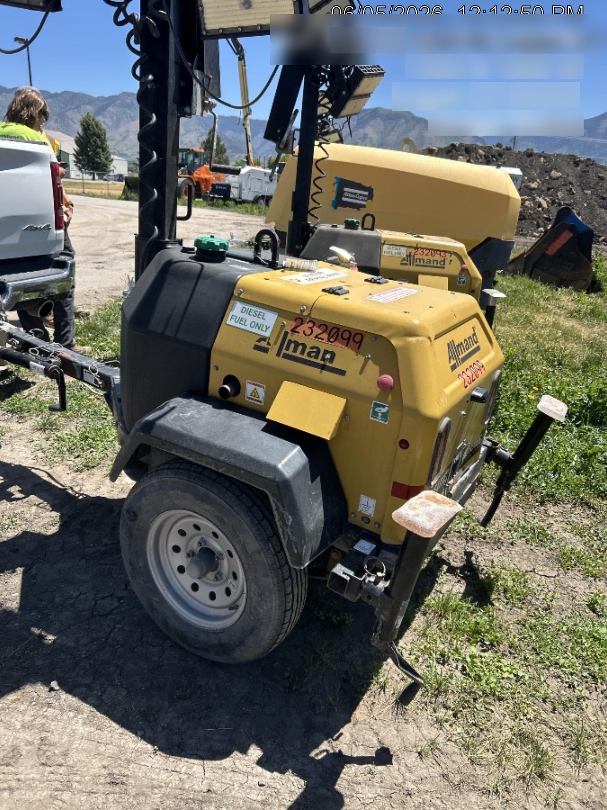 2022 Allmand NLV3GR (4) LED Light Fixture 350W, 23' Vertical Mast, 3kW Prime, Towable, Deep Sea L401, Leveling Jacks, Yanmar T4F 5.8hp