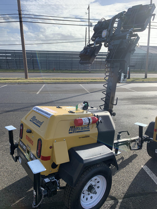 Allmand NLV3GR (4) LED Light Fixture 350W, 23' Vertical Mast, 3kW Prime, Towable, Deep Sea L401, Leveling Jacks, Yanmar T4F 5.8hp