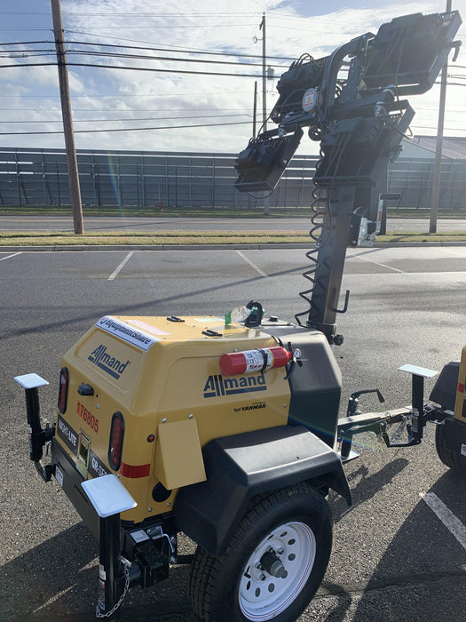 Allmand NLV3GR (4) LED Light Fixture 350W, 23' Vertical Mast, 3kW Prime, Towable, Deep Sea L401, Leveling Jacks, Yanmar T4F 5.8hp