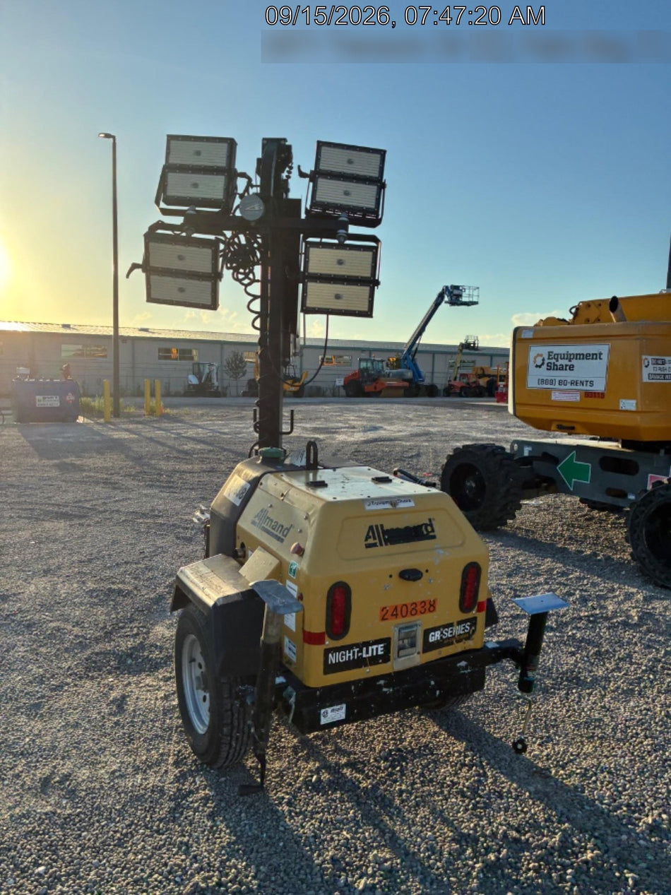 2022 Allmand NLV3GR (4) LED Light Fixture 350W, 23' Vertical Mast, 3kW Prime, Towable, Deep Sea L401, Leveling Jacks, Yanmar T4F 5.8hp