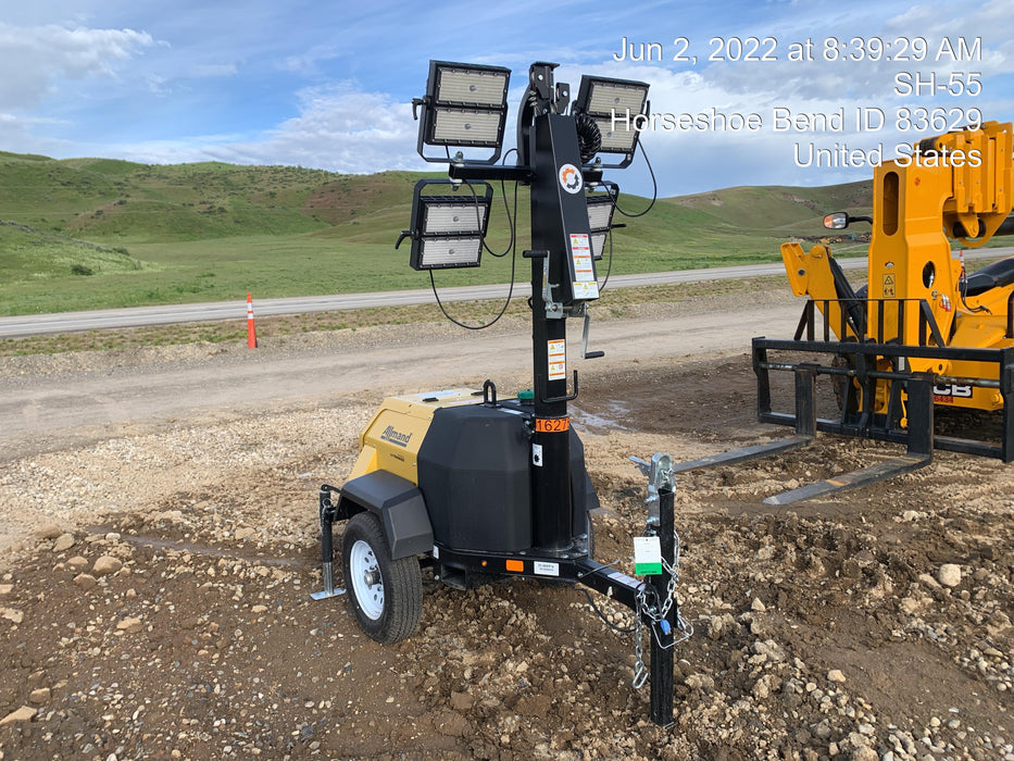 2021 Allmand NLV3GR (4) LED Light Fixture 350W, 23' Vertical Mast, 3kW Prime, Towable, Deep Sea L401, Leveling Jacks, Yanmar T4F 5.8hp