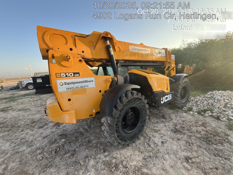 2019 JCB 510-56 74 HP w/CAB/HVAC, Beacon, Worklights, Aux Hydraulics, Solid Tires 66" Carriage/60" Forks