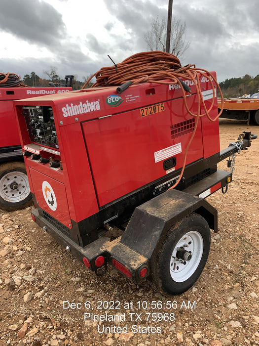 2022 Shindaiwa DGW400MDL Kubota D902 Engine, 23 HP, Dual Op Welder, Wire, Arc, Droop Stick, Tig, and CC Stick Functionality, Simulphase, 3 Phase and 1 Phase Gen Output, Single Axle NB Trlr, Slr Trckl Chrg 12V 12W, Fire Ext