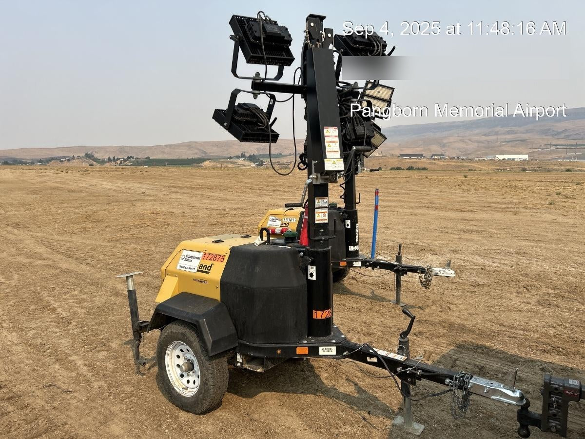 2021 Allmand NLV3GR (4) LED Light Fixture 350W, 23' Vertical Mast, 3kW Prime, Towable, Deep Sea L401, Leveling Jacks, Yanmar T4F 5.8hp
