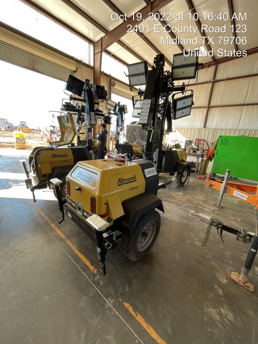 2022 Allmand NLV3GR (4) LED Light Fixture 350W, 23' Vertical Mast, 3kW Prime, Towable, ES Decals, T3