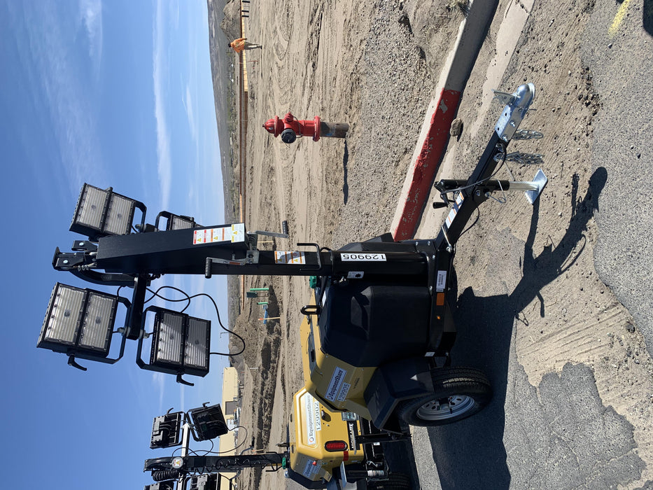 2021 Allmand NLV3GR (4) LED Light Fixture 350W, 23' Vertical Mast, 3kW Prime, Towable, Deep Sea L401, Leveling Jacks, Yanmar T4F 5.8hp