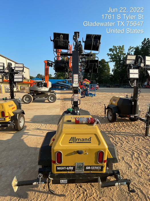 2022 Allmand NLV3GR (4) LED Light Fixture 350W, 23' Vertical Mast, 3kW Prime, Towable, Deep Sea L401, Leveling Jacks, Yanmar T4F 5.8hp