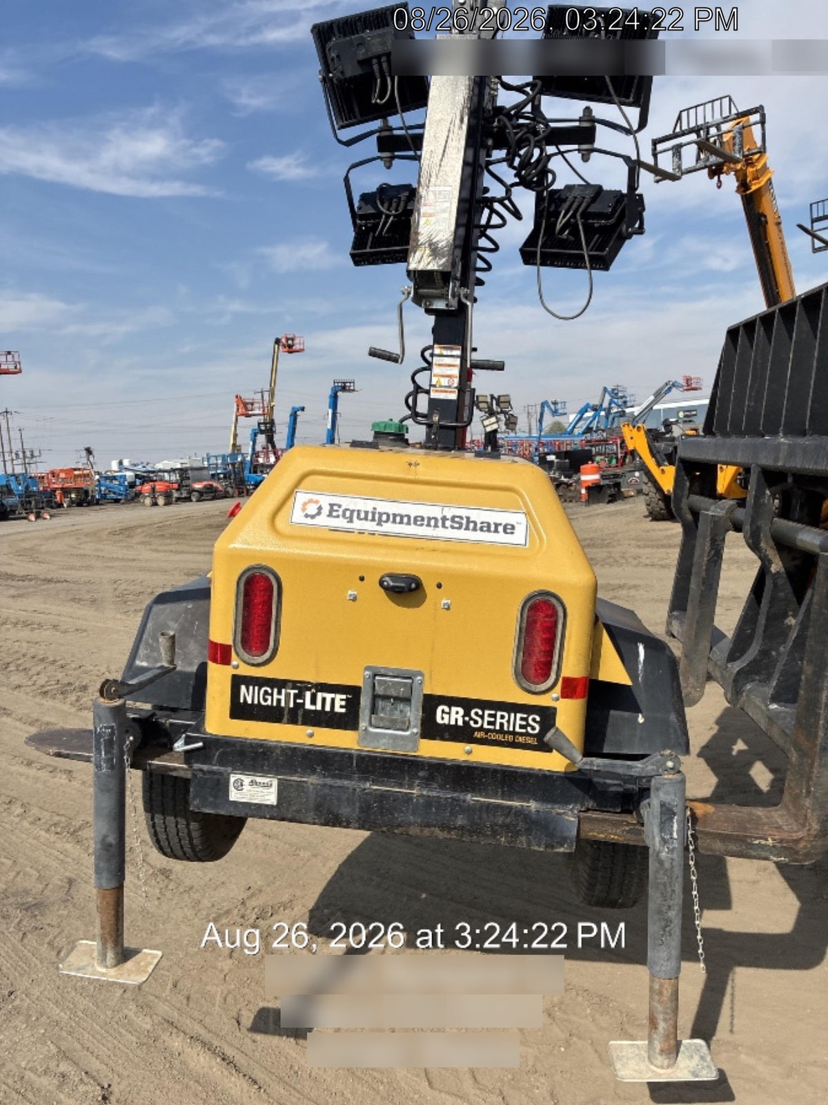 Allmand NLV3GR (4) LED Light Fixture 350W, 23' Vertical Mast, 3kW Prime, Towable, Deep Sea L401, Leveling Jacks, Yanmar T4F 5.8hp