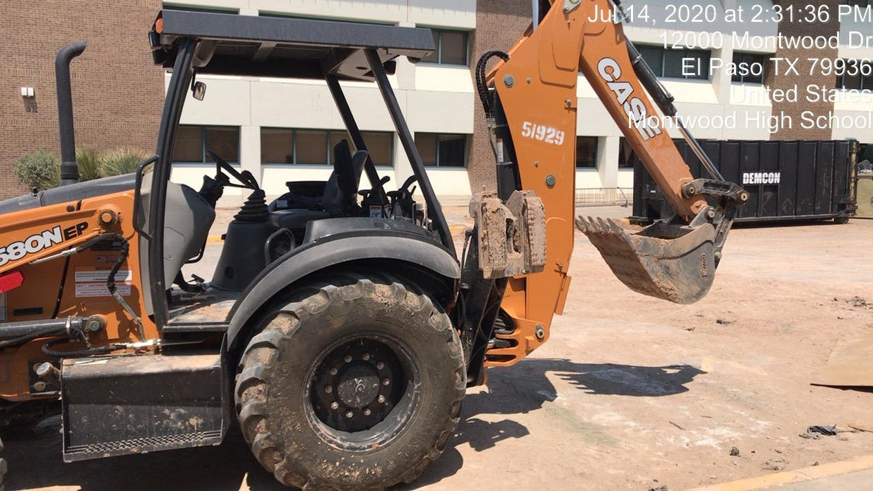 2019 Case 580N EP Canopy, 4WD, 1-Way Aux Hydraulics, Pilot Controls, Ride Control and Loader Aux Hydraulics, 900 LB. Front CWT, 82" HD LONG LIP (1 CU. YD.) W/BOCE AND LIFT EYES, FLIP OVER/STABILIZER PADS COMB