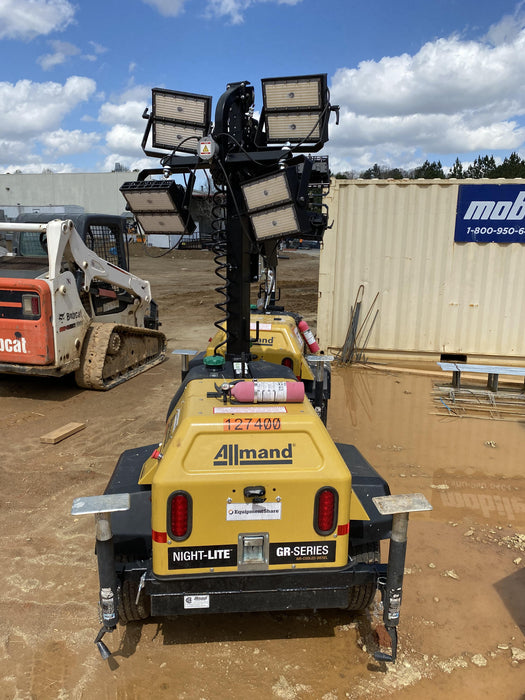 2021 Allmand NLV3GR (4) LED Light Fixture 350W, 23' Vertical Mast, 3kW Prime, Towable, Deep Sea L401, Leveling Jacks, Yanmar T4F 5.8hp