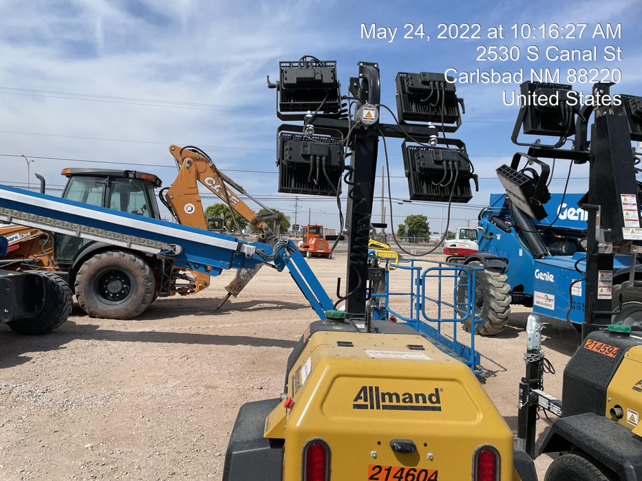 2022 Allmand NLV3GR (4) LED Light Fixture 350W, 23' Vertical Mast, 3kW Prime, Towable, Deep Sea L401, Leveling Jacks, Yanmar T4F 5.8hp