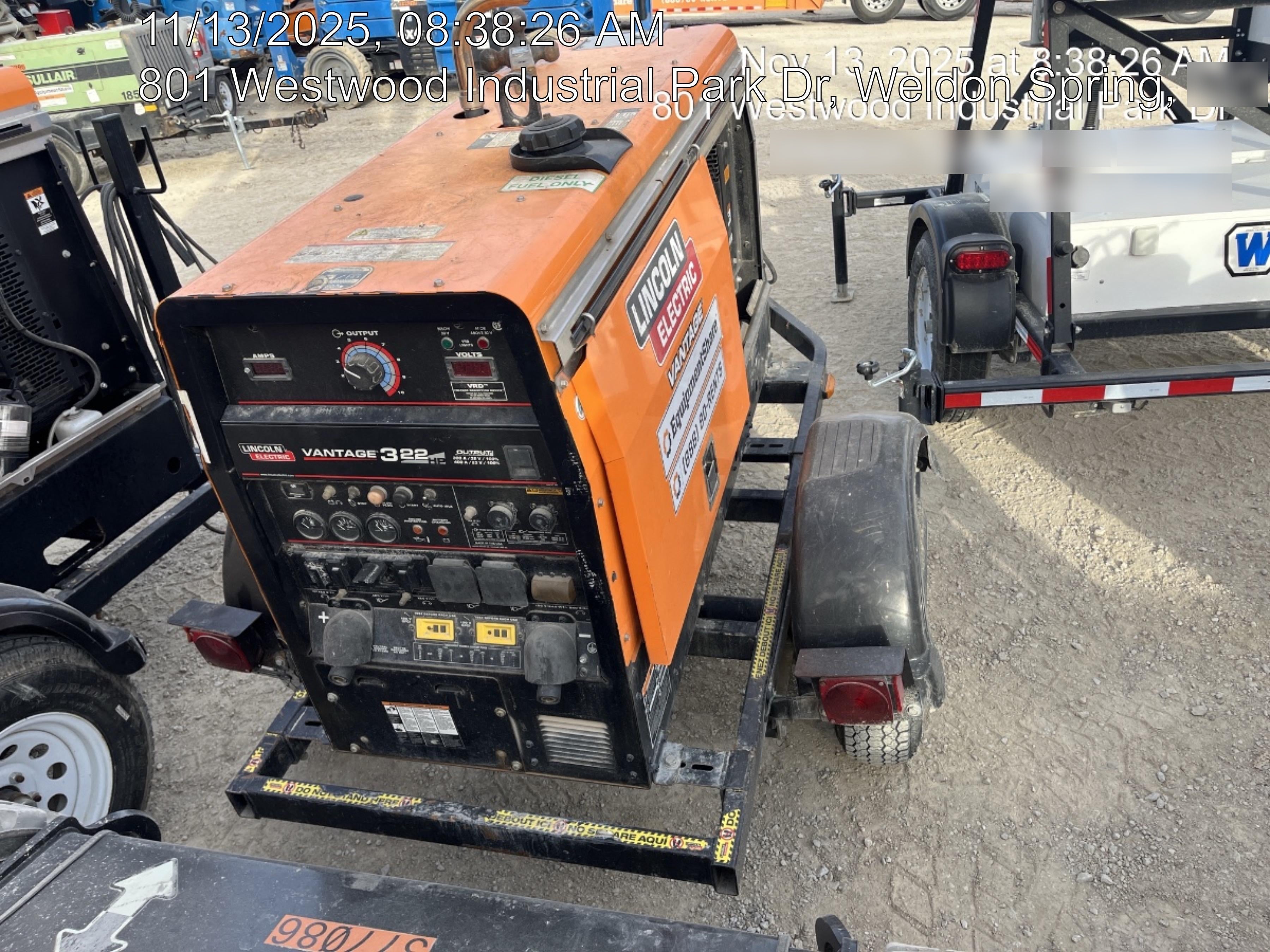 2021 Lincoln Electric Vantage 322 Vantage 322 Ready Pak 3 w/ Decals, ORANGE (includes trailer, cable rack, fender light kit) NO Telematics