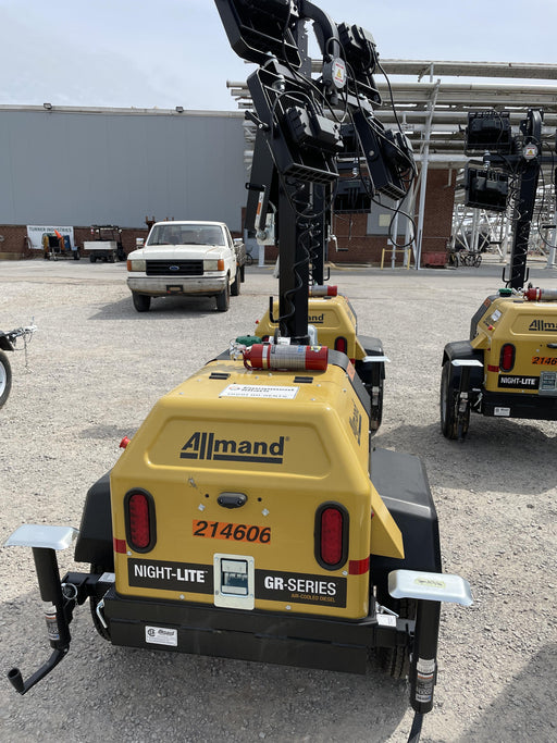 2022 Allmand NLV3GR (4) LED Light Fixture 350W, 23' Vertical Mast, 3kW Prime, Towable, Deep Sea L401, Leveling Jacks, Yanmar T4F 5.8hp