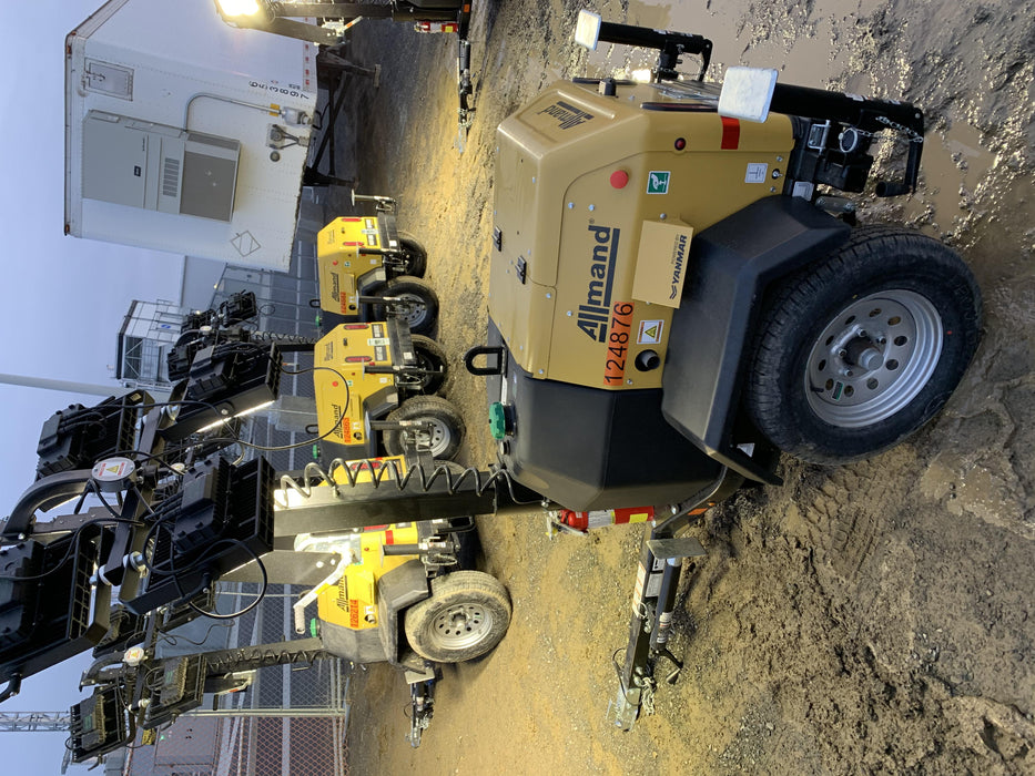 2020 Allmand NLV3GR (4) LED Light Fixture 350W, 23' Vertical Mast, 3kW Prime, Towable, Deep Sea L401, Leveling Jacks, Yanmar T4F 5.8hp