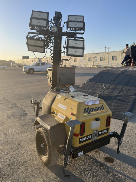 Allmand NLV3GR (4) LED Light Fixture 350W, 23' Vertical Mast, 3kW Prime, Towable, Deep Sea L401, Leveling Jacks, Yanmar T4F 5.8hp