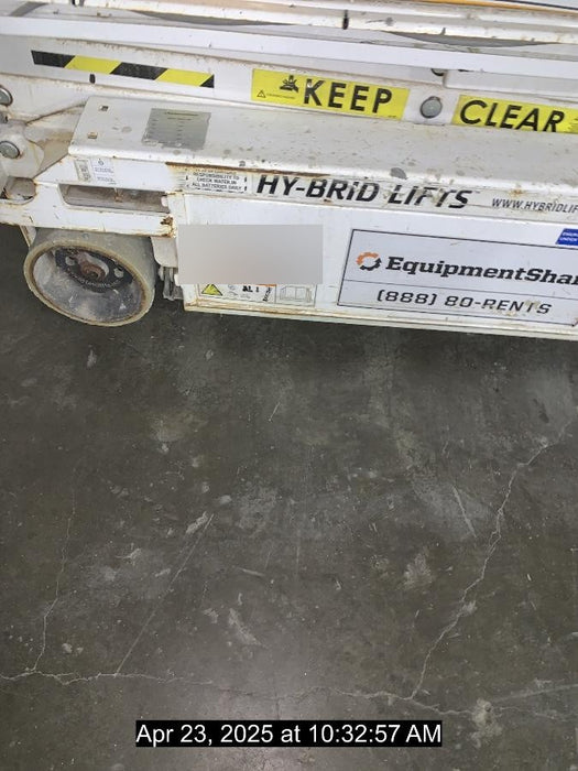 Custom Equipment HB-1430 Hy-Brid Scissor Lift
Platform capacity up to 670 lbs
Working height up to 20 ft
Weighs under 1,700 lbs
Non-marking wheels